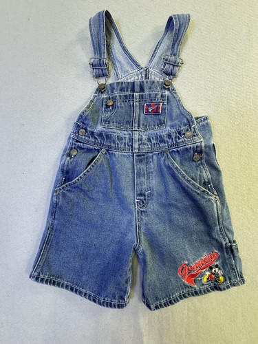 Vintage Mickey & Co Shortalls Kids 5 Blue Denim Jean Mickey Mouse Graphic 90s