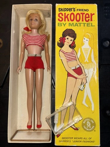 Mattel 1964 Skooter Doll Skipper's Friend Pale Blonde w/ Orig Box, Stand, Outfit