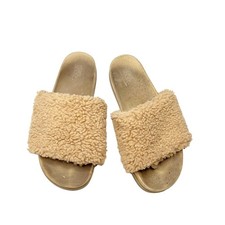 Stars Above Tan Teddy Slippers Cozy Slides Autumn House Shoes Size 7
