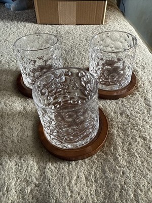 3x drehbare Kristall Whisky Glas Holz Untersetzer schwerer runder Boden schwenkbar auf Sockel