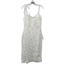Lulus Midi Sheath Dress Floral Jacquard Organza Bow Straps White Size Medium