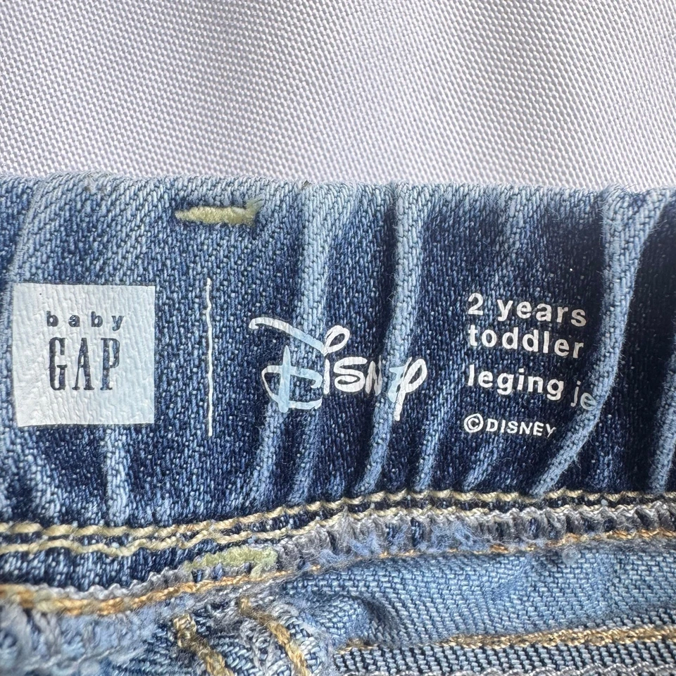 Disney Gap Girls 2T Jean Leggings Mickey Minnie Mouse Embroidered Stretch Denim - Image 4 of 4