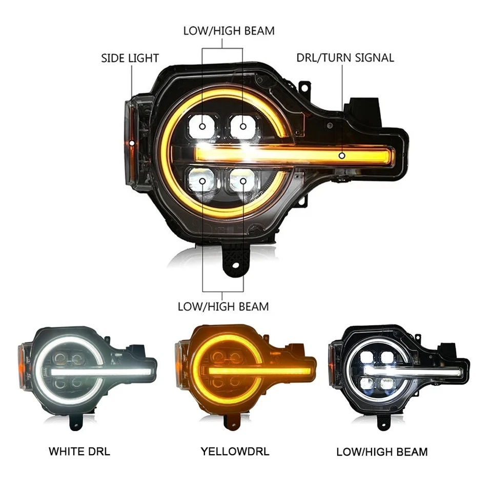 Left+Right Full LED DRL Headlamps For 2021-2024 Ford Bronco Front Headlights Foto 2 de 4