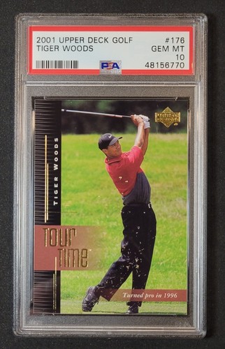 2001 Upper Deck Golf Tiger Woods #176 Tour Time Rookie Card RC PSA 10