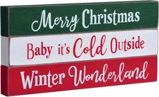 Rustic Wooden Christmas Sign Blocks - 3-Piece Farmhouse Decor Set