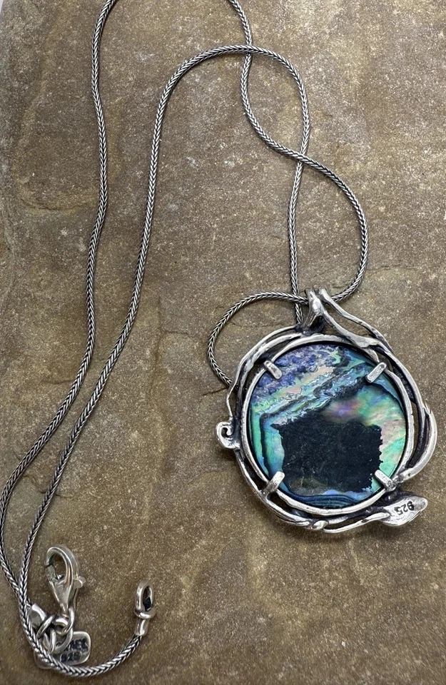 Collar abulón azul 925 plata esterlina SHABLOOL DIDAE artista israelí vintage Foto 3 de 4