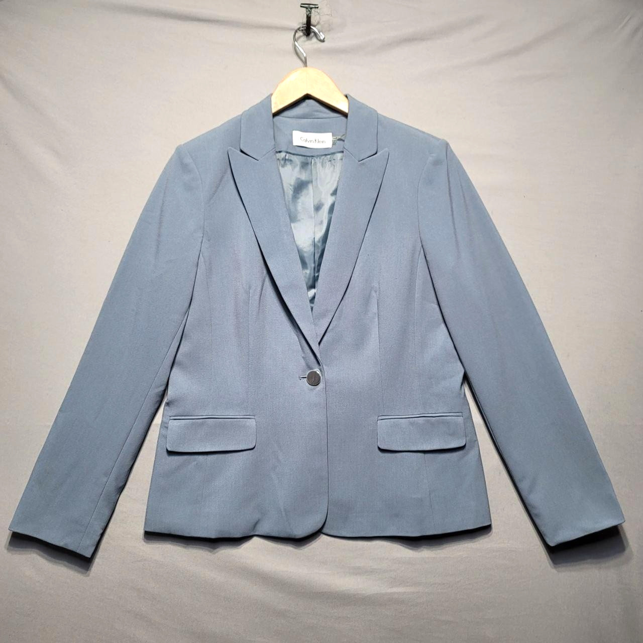 Calvin Klein Blazer Womens 12 Blue One Button Lined Stretch 