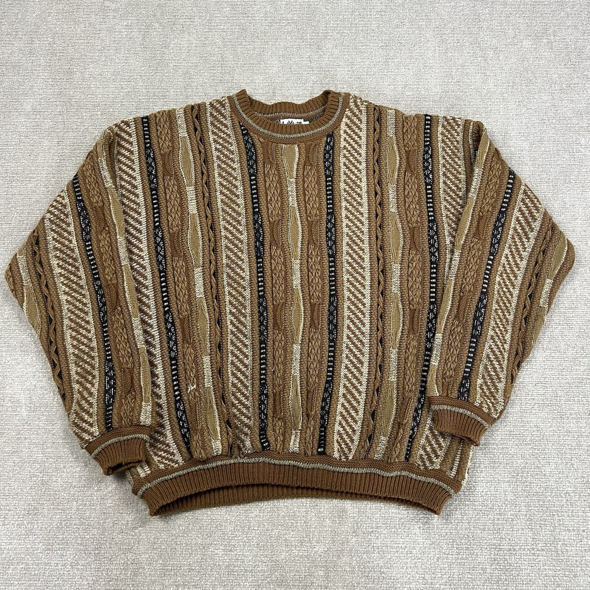Vintage 90s Lavane NY 3D Knit Pullover Sweater Mens Medium