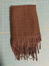 Delicate Soft Thin Wool Cashmere Pashmina Scarf Chocolate Brown Fringe