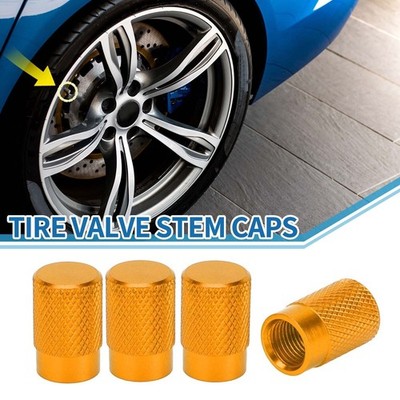 Car Tire Valve Stem Caps Wheel Valve Cap Gold Tone for Car SUV Bike RV 4pcs