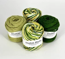 Knit Picks DISHIE 100% Cotton Worsted Greens Solid & Multi - Lot Of 4 190y/100g