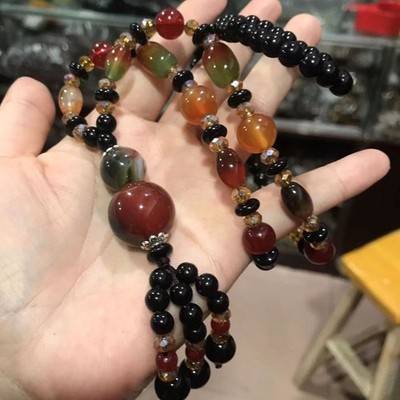 Pure Natural Peacock Agate Necklace Woman Fashion Retro Tibetan Sweater Chain