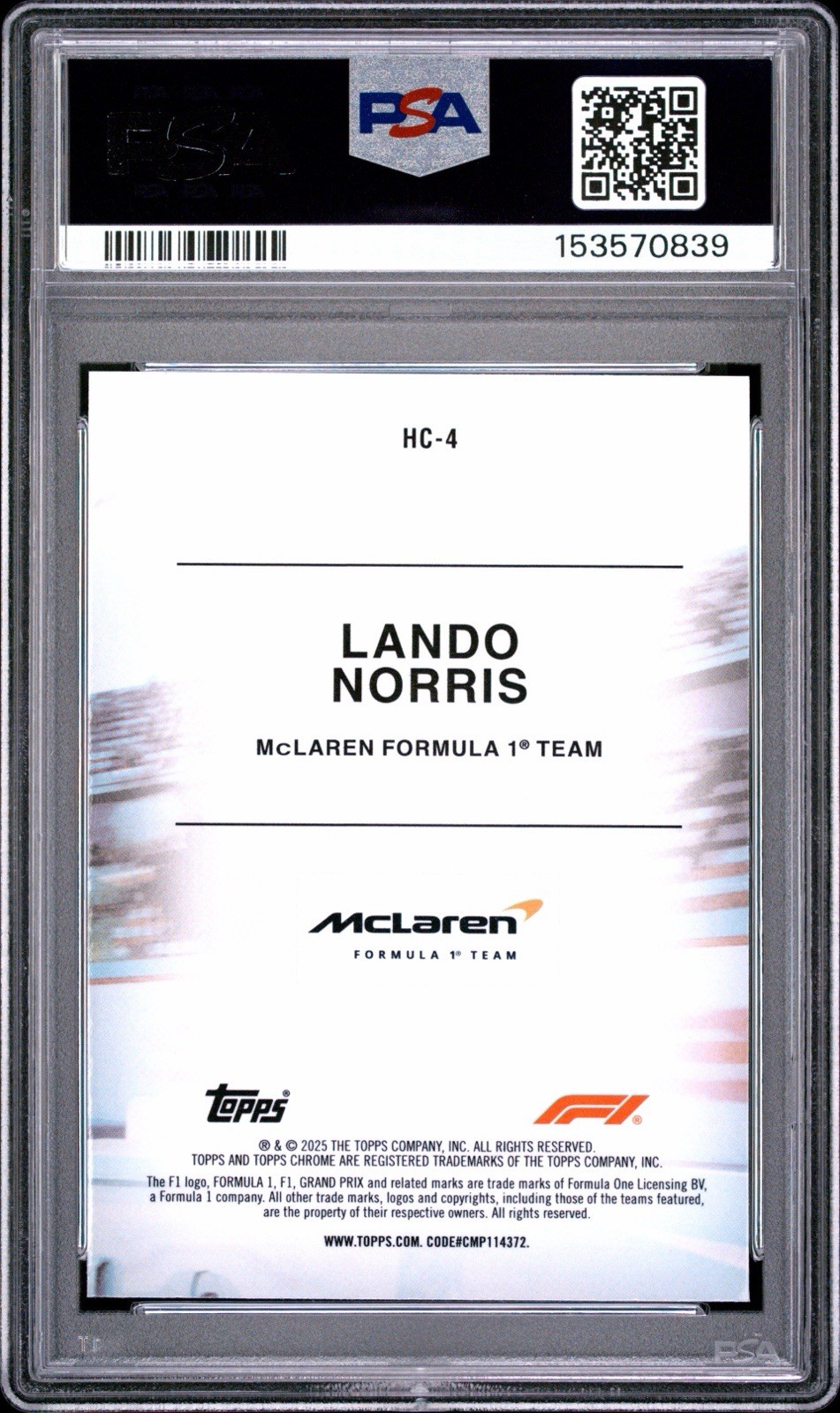 Topps 2025 Chrome Formula 1 Lando Norris McLaren Helmet Collection HC-4 PSA 10  view 2
