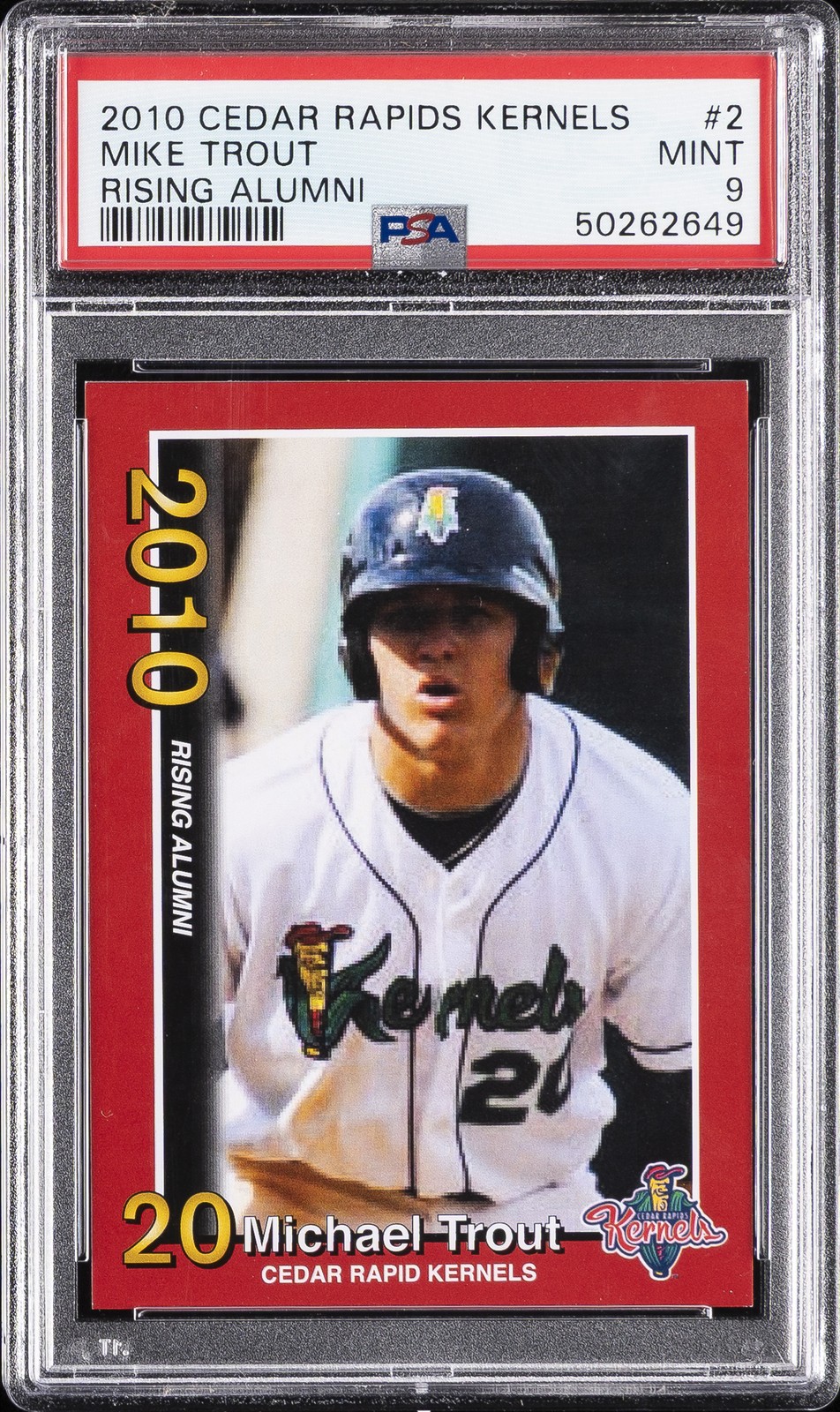 2010 CEDAR RAPIDS KERNELS RISING ALUMNI #2 MIKE TROUT PSA 9