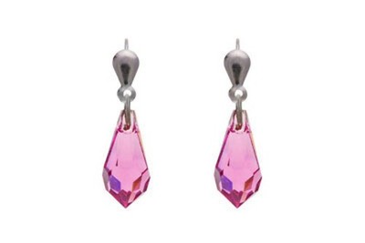 Pink Crystal Earrings Sterling Silver Drops
