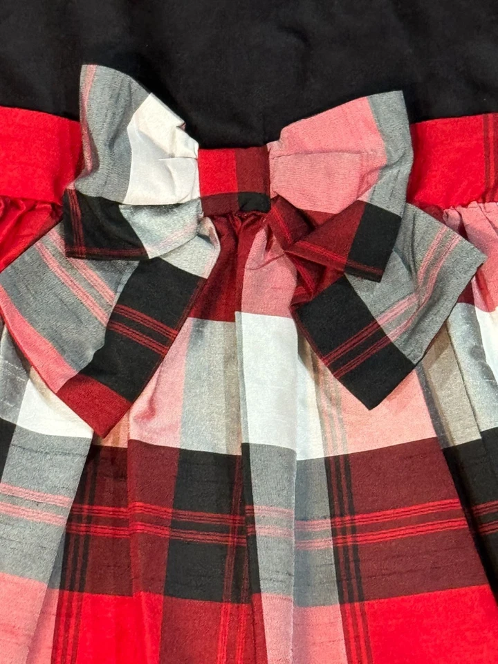 Vestido a Cuadros Gymboree Niñas 7 Vacaciones Rojo Negro Lazo Tul Falda Conjunto de Navidad Foto 3 de 4