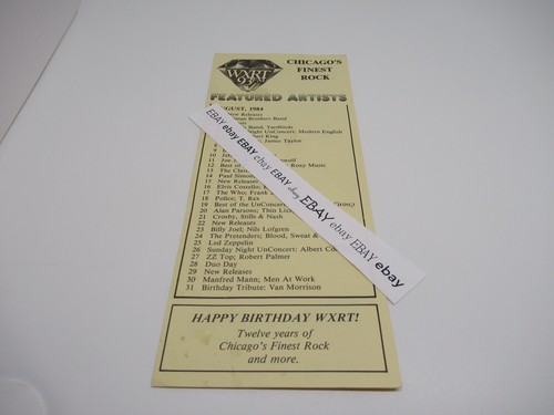 WXRT 93FM Featured Artists Chicago AUGUST 1984 Chicago's Finest Rock ...