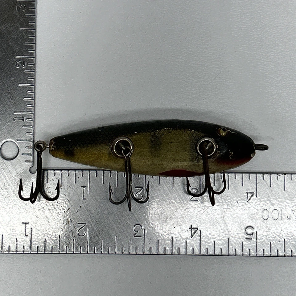 Vintage Fishing Lure, Injured Minnow, Glass Eyed, Wood - Image 2 of 4