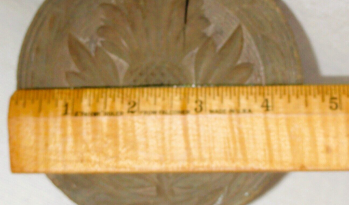 Antique Wood Butter Mold ~ Hand Turned ~ Deeply Carved Thistle - Picture 8 of 8