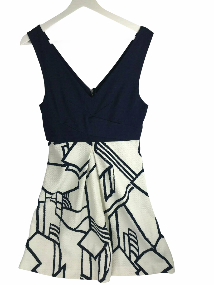 Anthropologie HD in Paris Dress Sleeveless Dark Blue White with Blue Lines  Sz 6