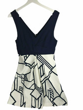 Anthropologie HD in Paris Dress Sleeveless Dark Blue White with Blue Lines Sz 6
