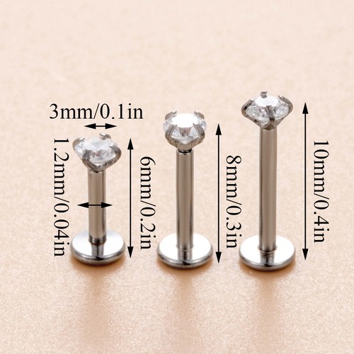 Titanium Ear Helix Tragus Cartilage Earring Lip Crystal Bar Stud Body Piercing ↕ - Picture 2 of 26