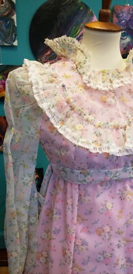VTG 70s Pink Floral Prairie Maxi Dress Boho Prom Homecoming Formal  Bridesmaid | eBay