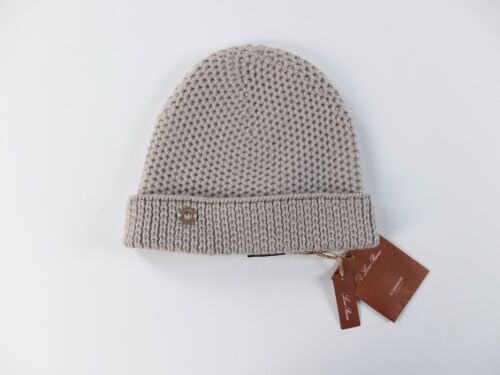 LORO PIANA Rougemont solid light beige pure cashmere beanie hat One Size NWT