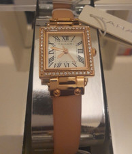 Women's Silver Case Rose Coloured Webbing Strap Golden Wrist Watch