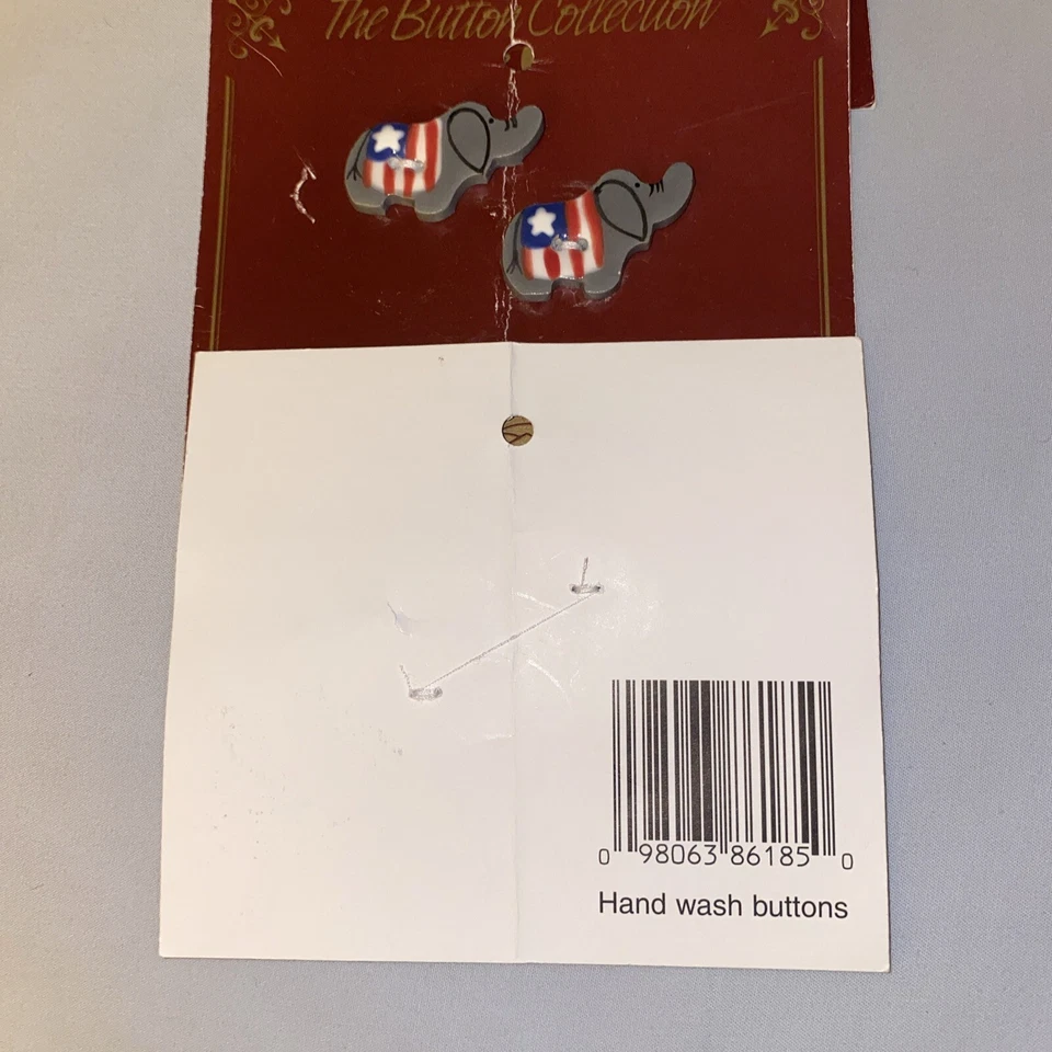 Hand Painted Flat 2 Hole Mill Hill Stars & Stripes Elephant Buttons, 1.25”X .75” - Image 2 of 2