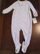 New NWT Carter Girl Gray Pink Polar Bear Fleece Blanket Sleeper PJs 3T Twin