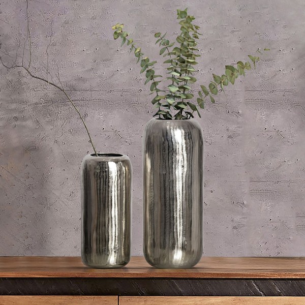 Vase 2Er Set Finebuy Blumenvase Silber Aluminium Zylinder Tischvase Rund-image