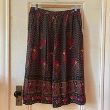 Alfred Dunner Rayon Midi Skirt Vintage Floral Pink Brown 90s 80s 31 Medium 12