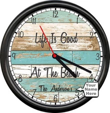  Personalized Name Lake Cabin Beach Rustic Life Is Good Sign Wall Clock NEW