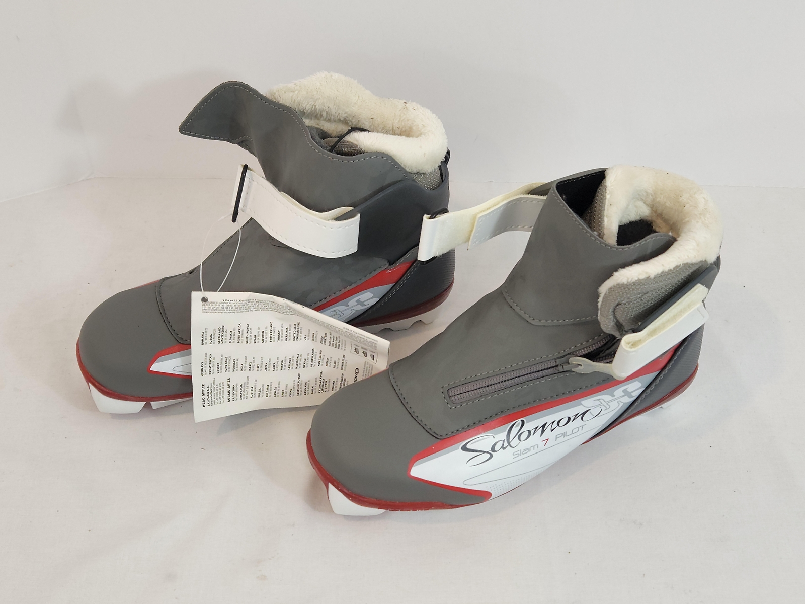 Scarponi da sci Salomon con scatola ed etichetta 5 5 US rosso grigio