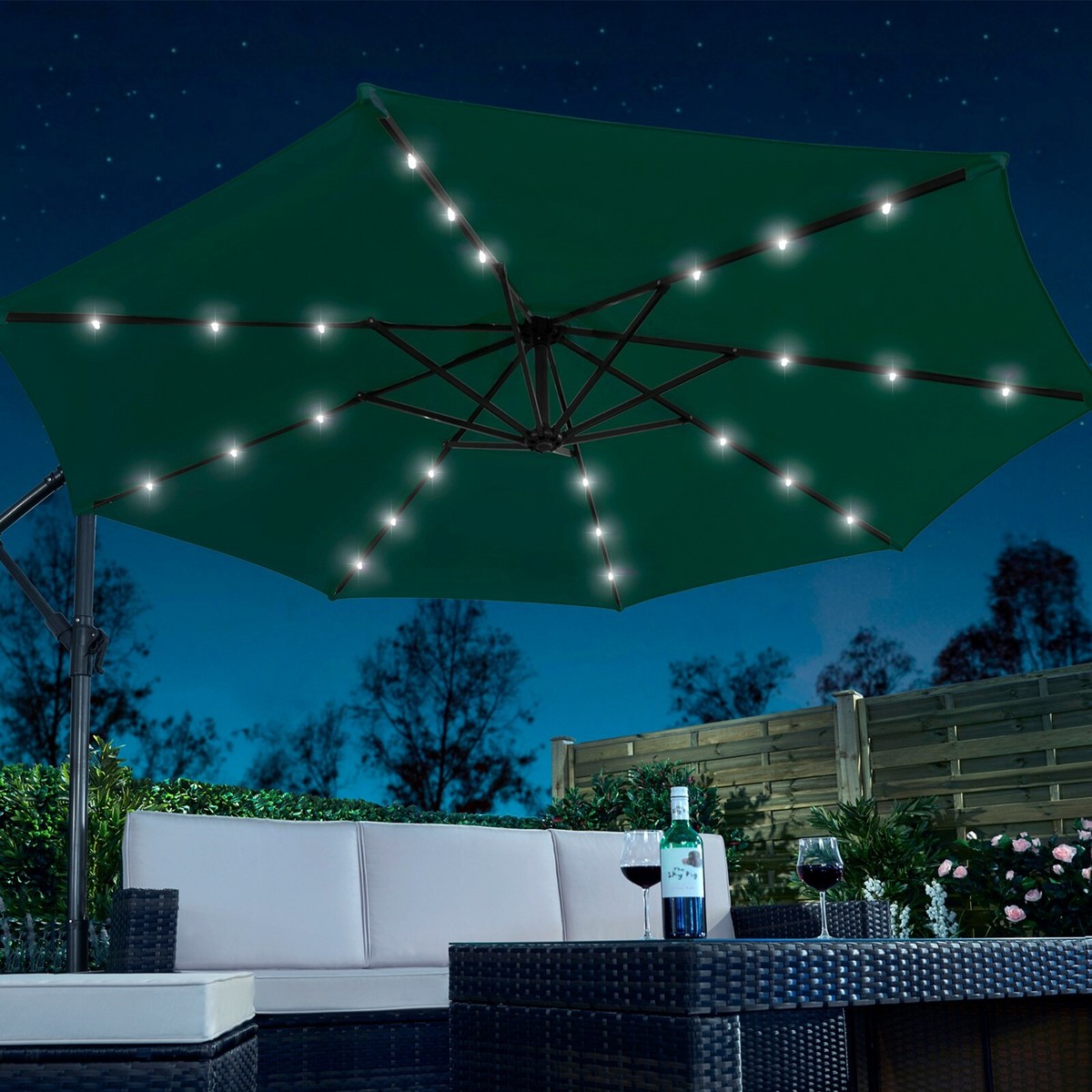 Garden Gear Cantilever Banana Sun Shade LED Parasol Patio 2.7m Hanging  Umbrella | eBay