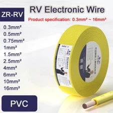 1M Yellow RV Electronic Wire Copper Core Single-core Soft Wire 0.3mm²~16mm²