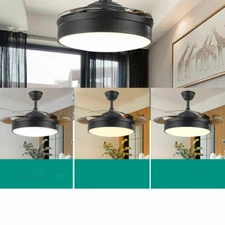 42" Retractable Blades LED Ceiling Fan Light Lamp Chandelier With Remote Control