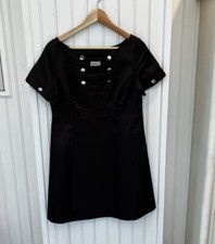 Karen Millen US 10 Cotton Sateen Black A Line Little Black Dress Short Sleeve