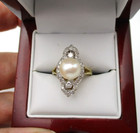14K Yellow Gold 28 Diamond Pearl Ring Size 7.25 [R205] — photo 2