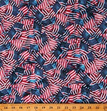 Cotton Patriotic Flags Independence Day Red Blue Fabric Print by Yard D301.84