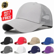 Mens Womens Trucker Hat Mesh Back Plain Solid Snapback Baseball Cap Blank Visor