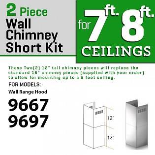 ZLINE SHORT WALL Chimney KIT under 8ft ceiling for models 9667, 9697 (SK)