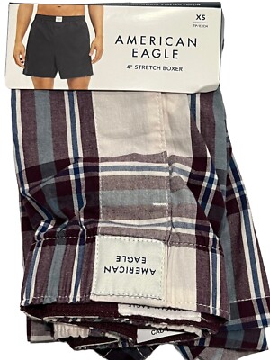 NWT AMERICAN EAGLE Stretch Boxer Sz XS-S-M-XL Purple Maroon White Plaid #40