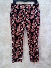 Ann Taylor Woman’s Dress Pants Size 8 Black Floral Print Shatung Rayon Sateen