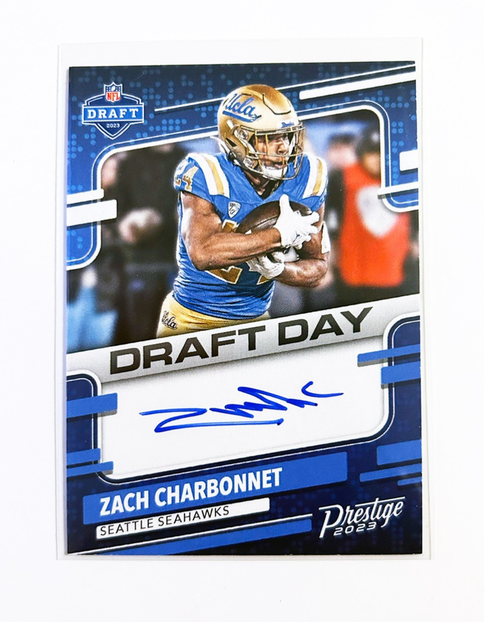 Zach Charbonnet 2023 Panini Prestige Draft Day Rookie Auto RC