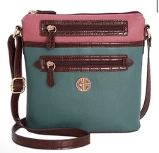 New Giani Bernini Croc Colorblock North South Crossbody Purse Green & Pink