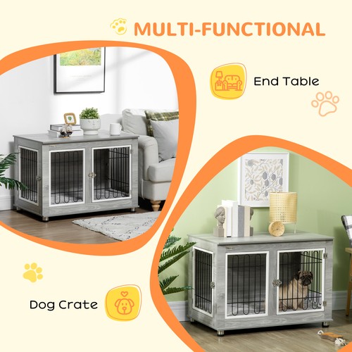 PawHut Dog Crate Furniture, Dog Crate End Table w/ Soft Cushion, Double Door - Picture 7 of 12