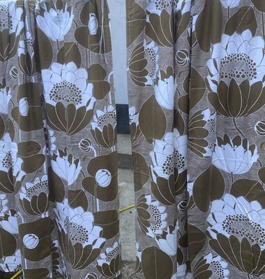 Paar Vintage 70er Jahre Gardinen - Scandi Retro Dekor - 70 cm x 145 cm plus 1 Stoffbahn