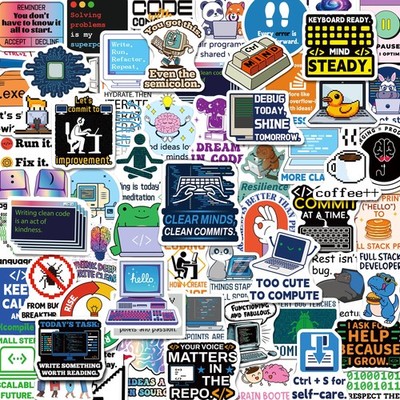 Yqskt 200PCS Programming Stickers, Coding Black, Green, Blue, White, Yellow